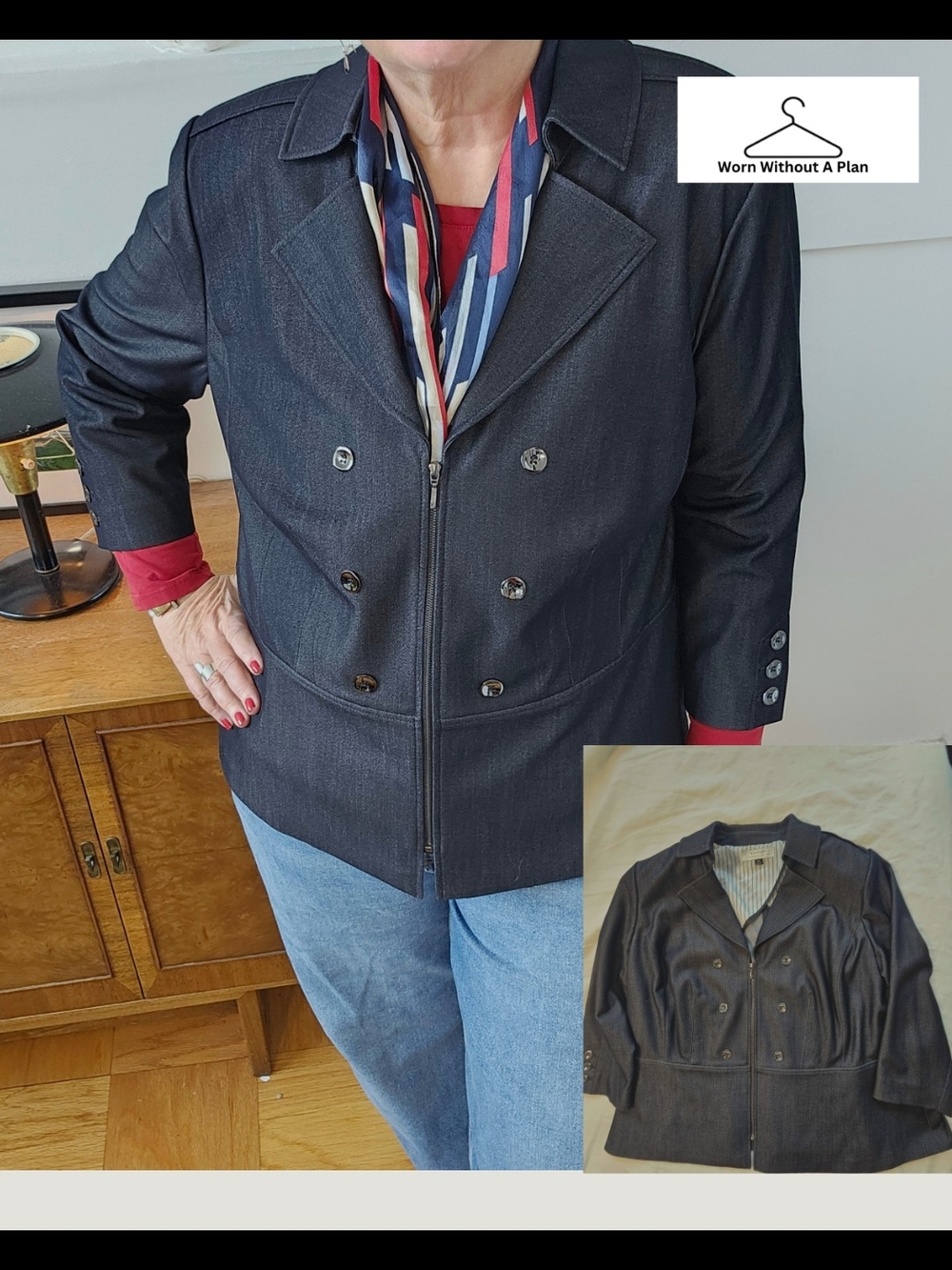 Tahari Denim Style Jip Up Blazer Size 18